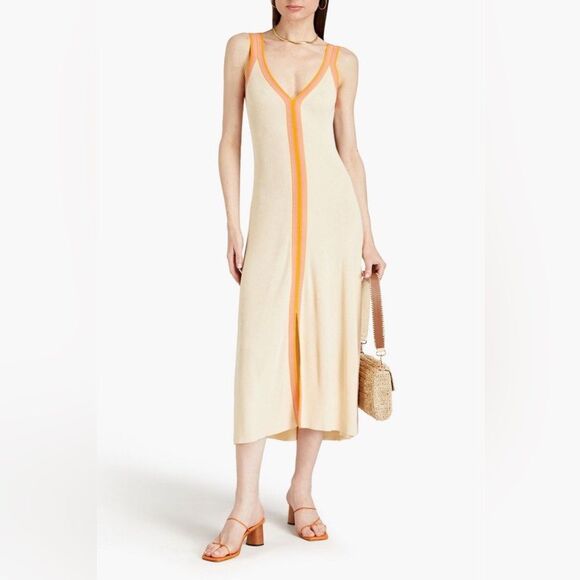 SANDRO Piana Striped Ribbed-knit Midi Dress In 4 NWOT - Picture 1 of 16